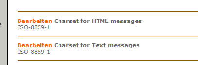 Einstellungen der Charsets für HTML- und Nur-Text-Newsletter