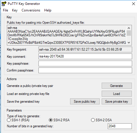 PuTTYGen mit fertigem SSH2-Schlüssel